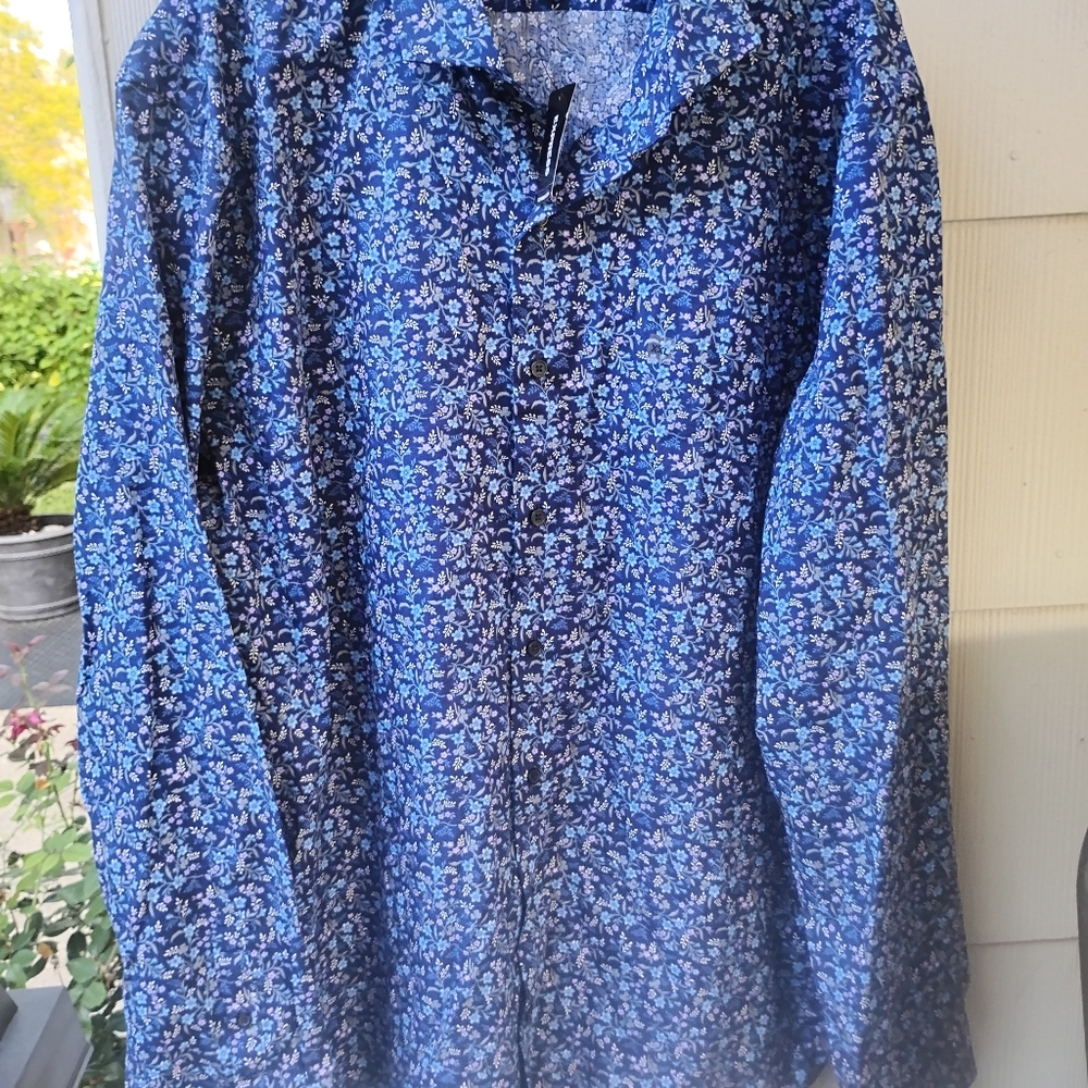 Floral Blue Button-Up Shirt Express